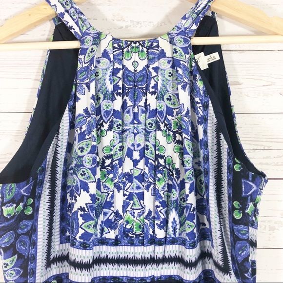 ELIZA J Blue Scarf Print Halter Maxi Dress Sz 8 - Picture 9 of 14